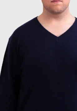 Kaschmir V-Ausschnitt Pullover marine blau