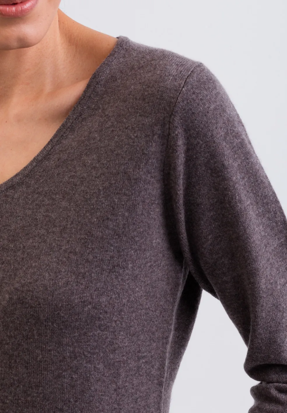 Kaschmir V-Ausschnitt Pullover taupe melange