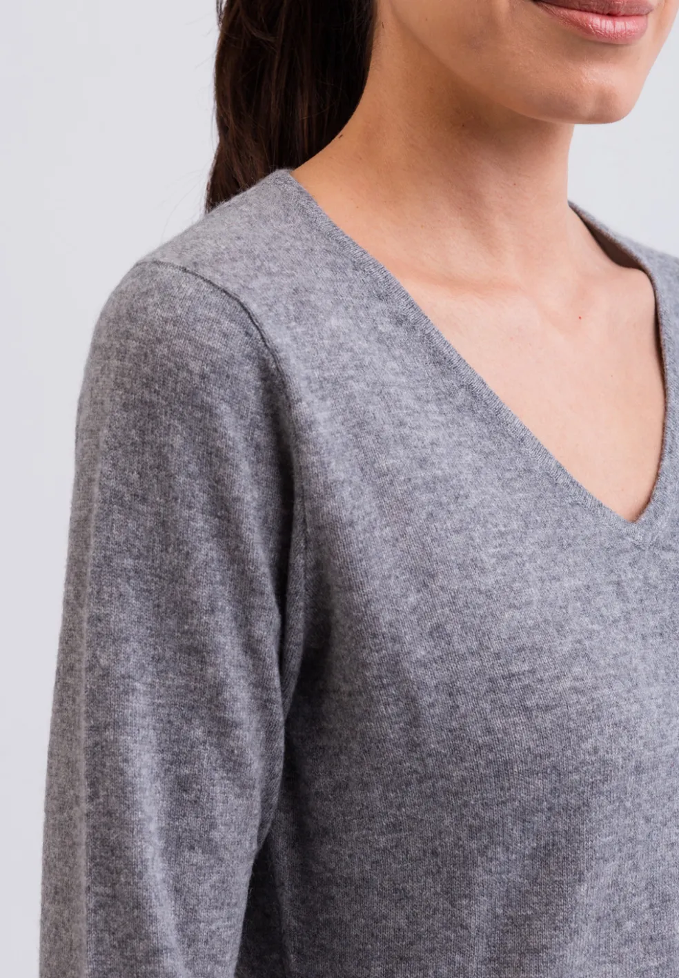 Kaschmir V-Ausschnitt Pullover grau