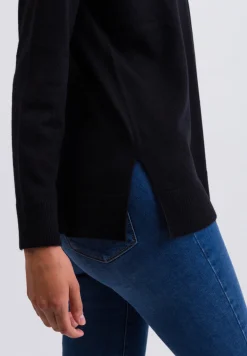 Kaschmir V-Ausschnitt Pullover mit Seitenschlitzen schwarz