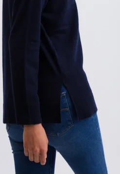 Kaschmir V-Ausschnitt Pullover mit Seitenschlitzen marine blau