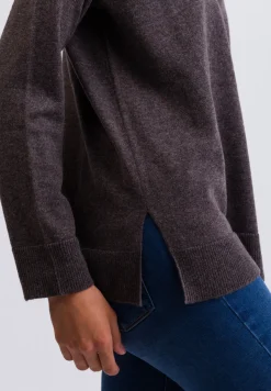 Kaschmir V-Ausschnitt Pullover mit Seitenschlitzen taupe melange