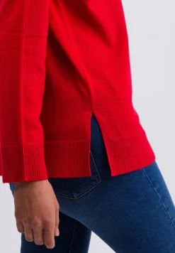 Kaschmir V-Ausschnitt Pullover mit Seitenschlitzen rot