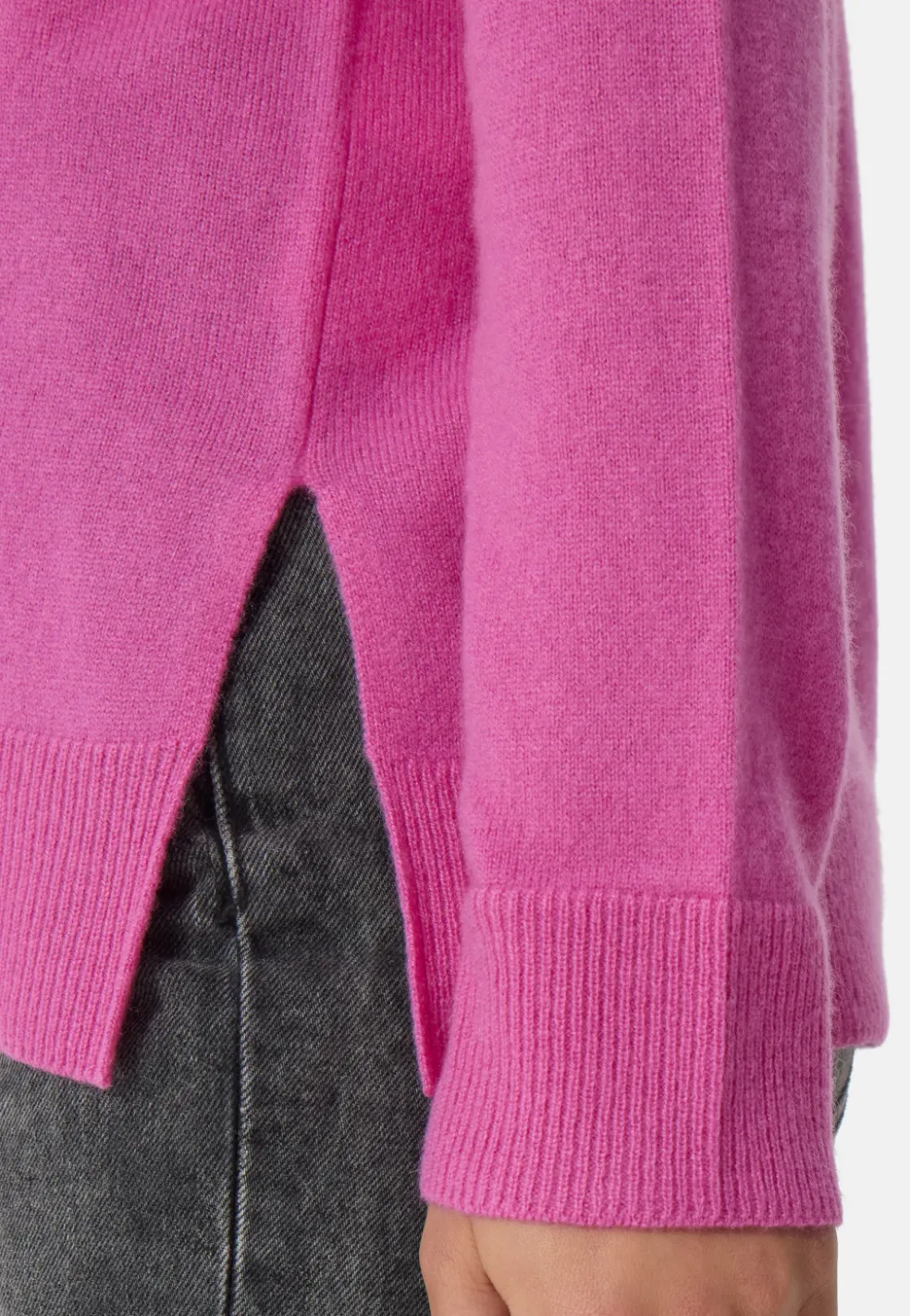 Kaschmir V-Ausschnitt Pullover mit Seitenschlitzen altrosa