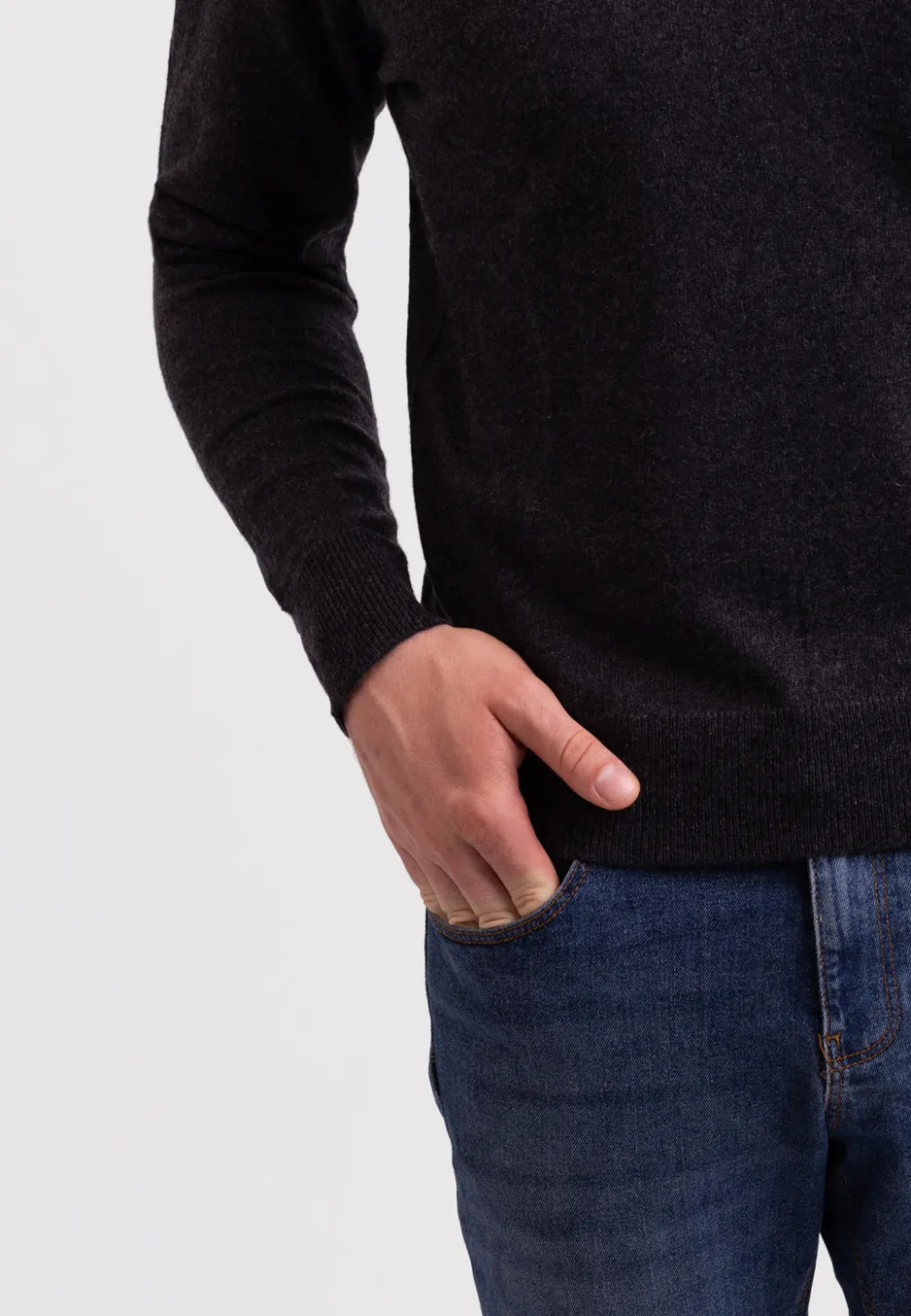 Kaschmir V-Ausschnitt Pullover dunkel anthrazit