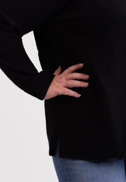 Kaschmir V-Ausschnitt Pullover mit Seitenschlitzen schwarz