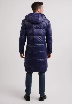 Langer Daunenmantel mit Kapuze und Kaschmirfutter navy