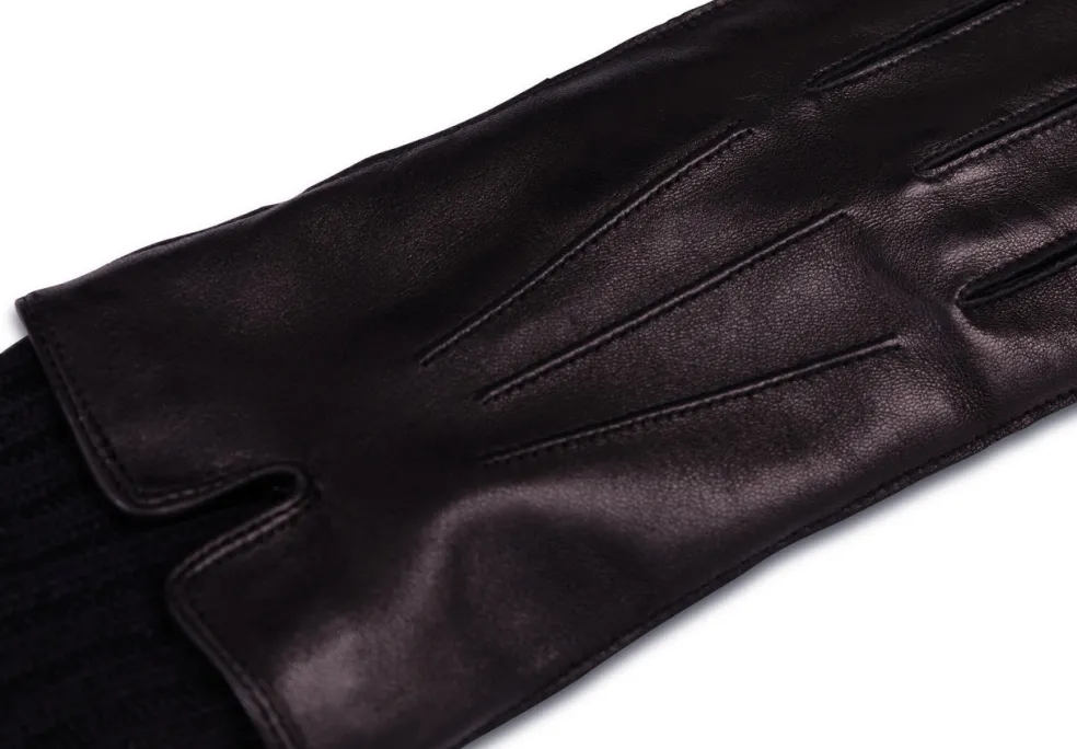 Lederhandschuhe mit Pulswärmer und Touchscreen tauglich schwarz