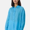 Ramie Bluse Oversize Style hellblau