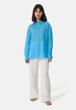 Ramie Bluse Oversize Style hellblau