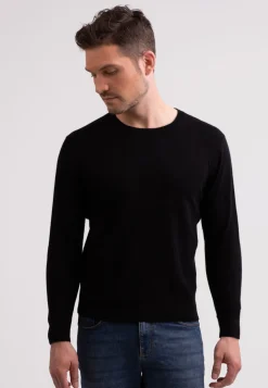 Recycelter Kaschmir Rundhals Pullover schwarz