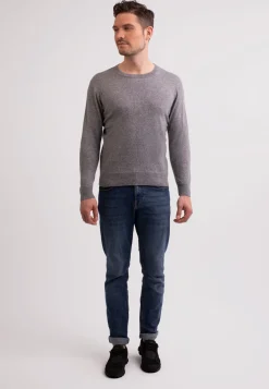 Recycelter Kaschmir Rundhals Pullover mittel grau melange