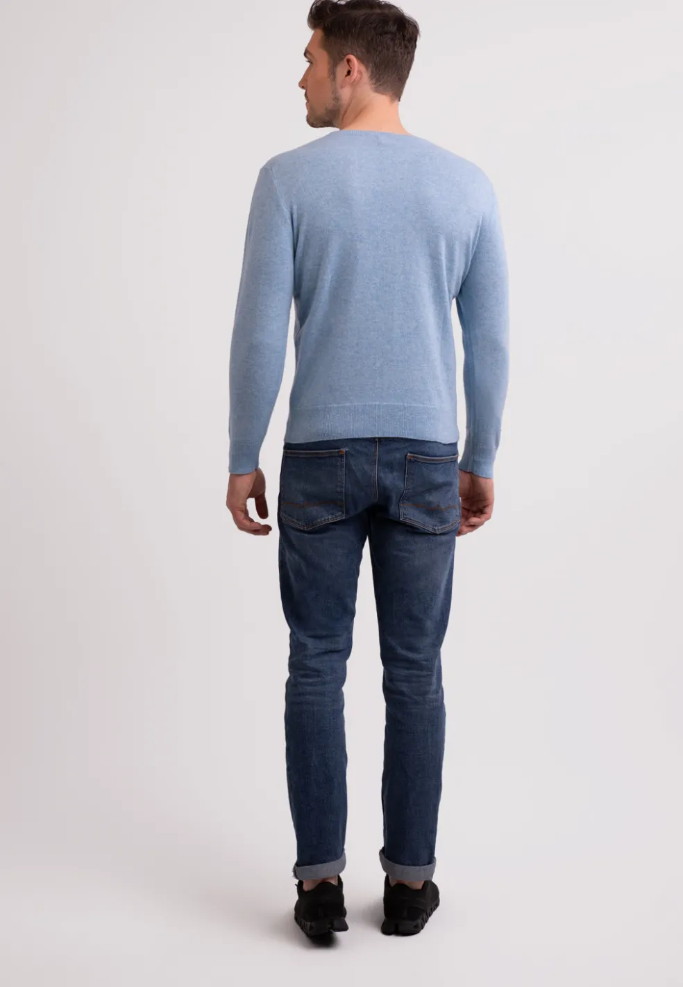 Recycelter Kaschmir Rundhals Pullover hellblau melange