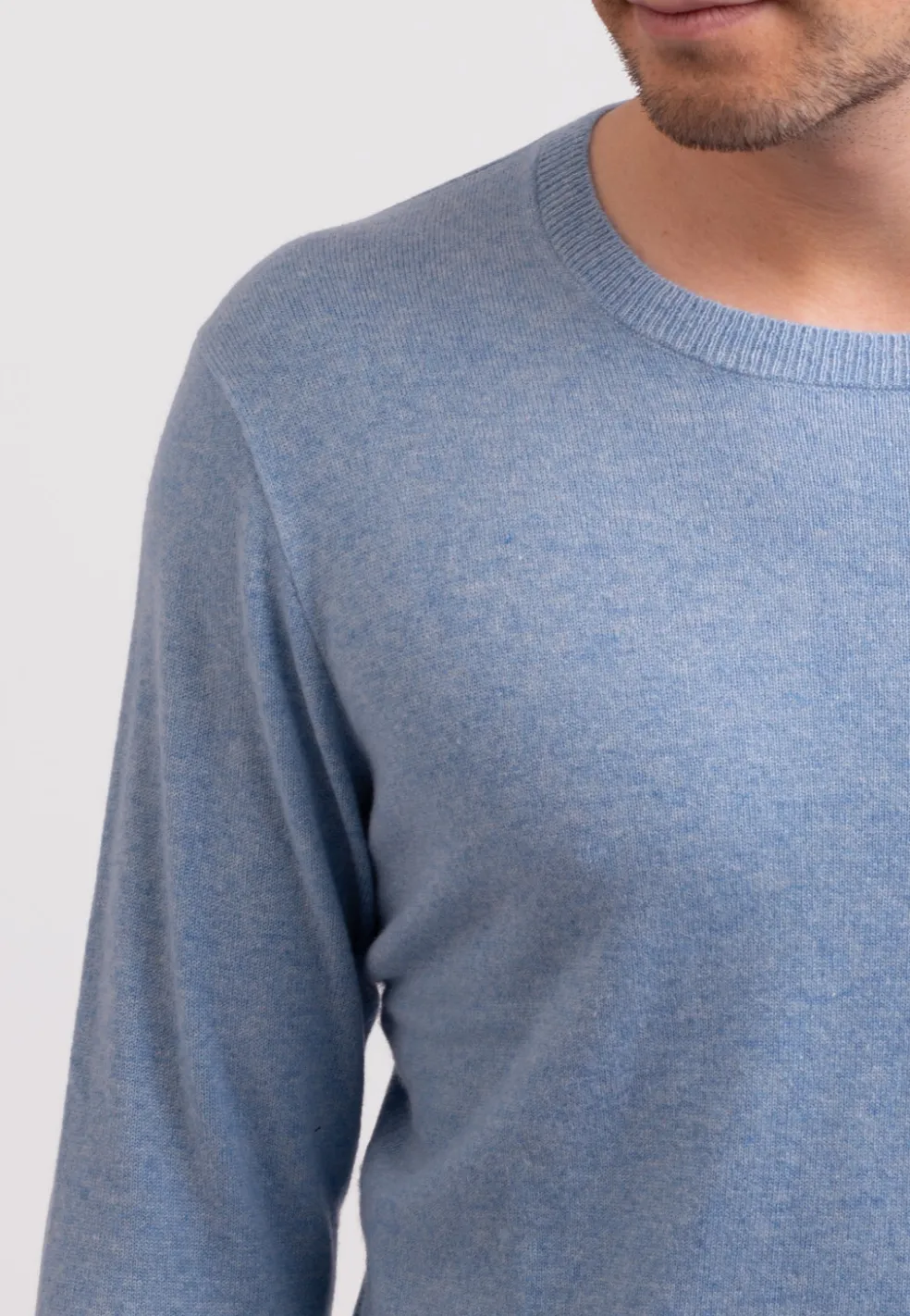 Recycelter Kaschmir Rundhals Pullover hellblau melange