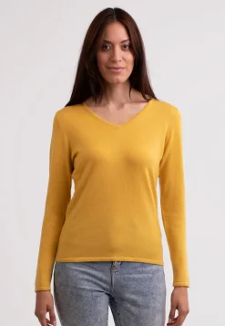 Recycelter Kaschmir V-Ausschnitt Pullover safran gelb