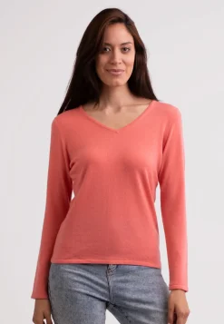 Recycelter Kaschmir V-Ausschnitt Pullover zitrus granita