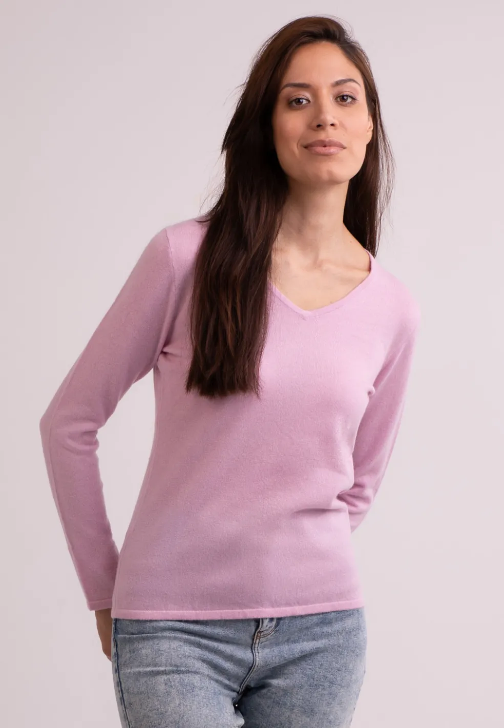 Recycelter Kaschmir V-Ausschnitt Pullover hellrosa
