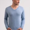 Recycelter Kaschmir V-Ausschnitt Pullover hellblau melange