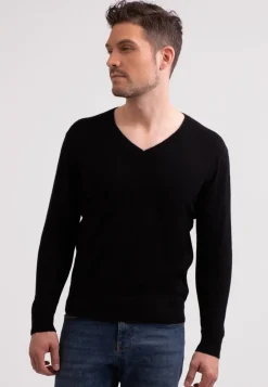 Recycelter Kaschmir V-Ausschnitt Pullover schwarz