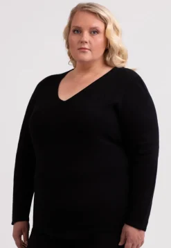 Recycelter Kaschmir V-Ausschnitt Pullover schwarz