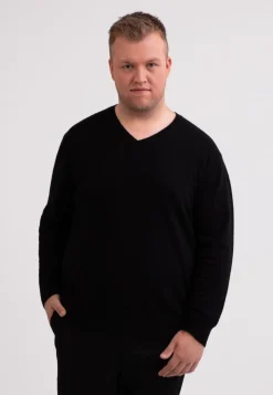 Recycelter Kaschmir V-Ausschnitt Pullover schwarz