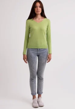 Recycelter Kaschmir V-Ausschnitt Pullover grün