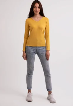 Recycelter Kaschmir V-Ausschnitt Pullover safran gelb
