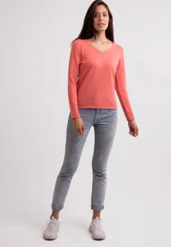 Recycelter Kaschmir V-Ausschnitt Pullover zitrus granita