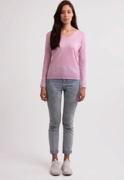 Recycelter Kaschmir V-Ausschnitt Pullover hellrosa