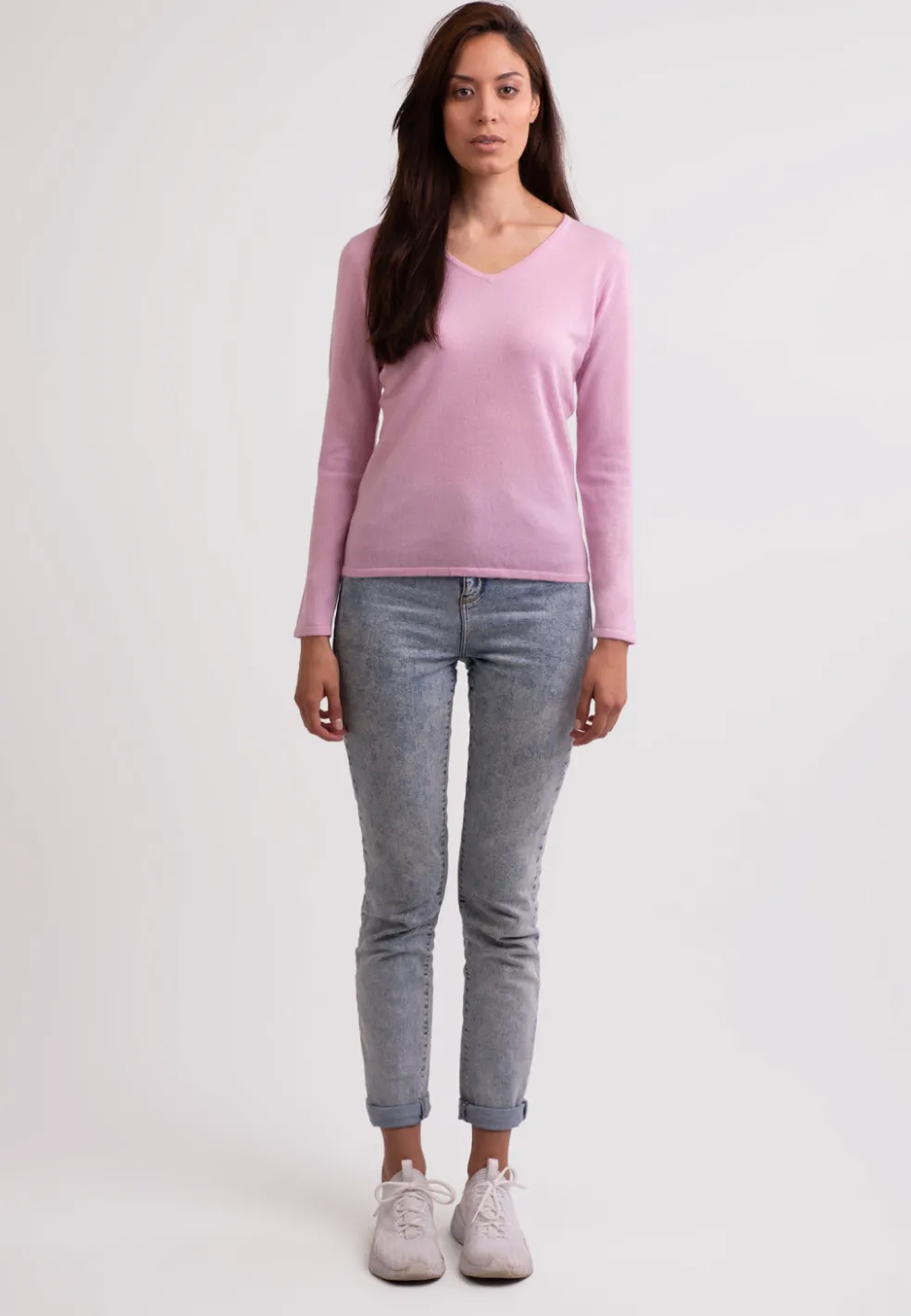 Recycelter Kaschmir V-Ausschnitt Pullover hellrosa