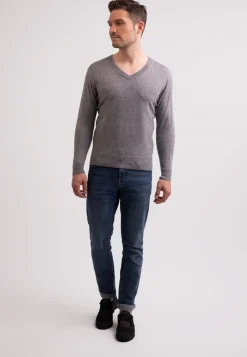 Recycelter Kaschmir V-Ausschnitt Pullover mittel grau melange