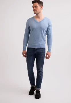 Recycelter Kaschmir V-Ausschnitt Pullover hellblau melange