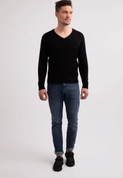 Recycelter Kaschmir V-Ausschnitt Pullover schwarz