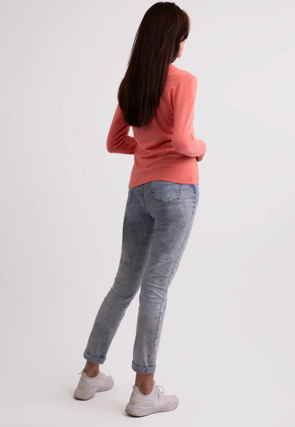 Recycelter Kaschmir V-Ausschnitt Pullover zitrus granita