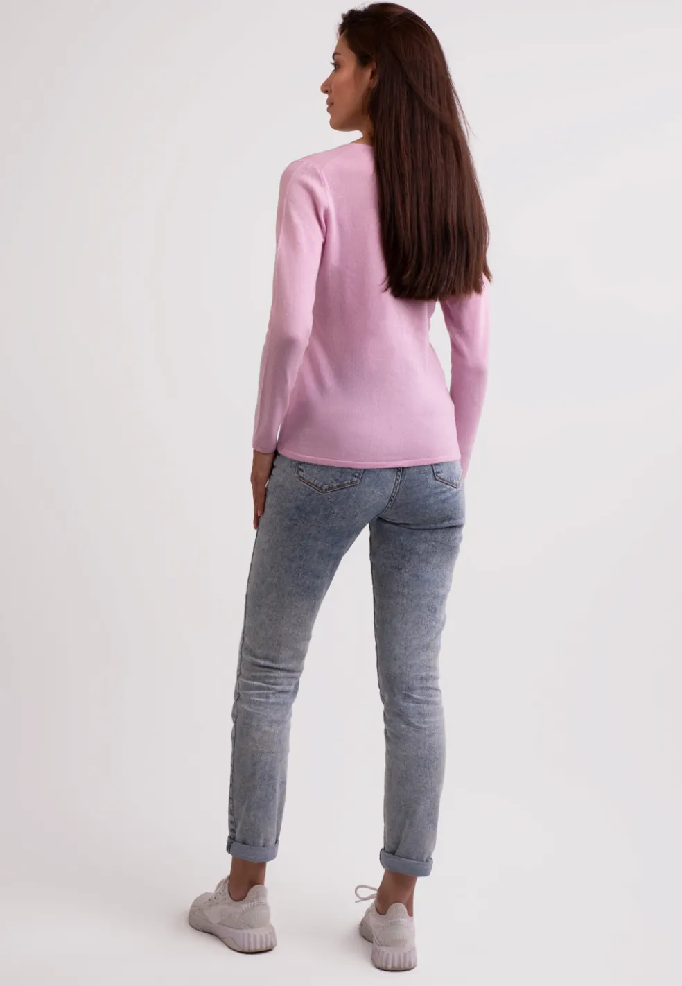 Recycelter Kaschmir V-Ausschnitt Pullover hellrosa