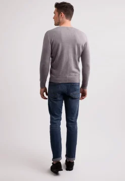 Recycelter Kaschmir V-Ausschnitt Pullover mittel grau melange