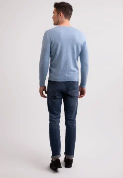 Recycelter Kaschmir V-Ausschnitt Pullover hellblau melange