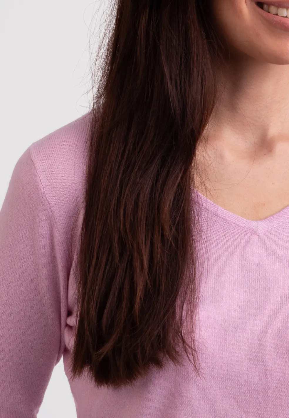 Recycelter Kaschmir V-Ausschnitt Pullover hellrosa