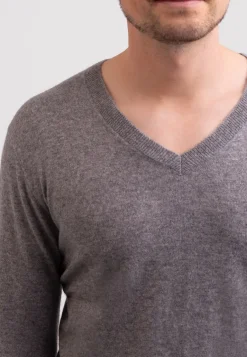 Recycelter Kaschmir V-Ausschnitt Pullover mittel grau melange