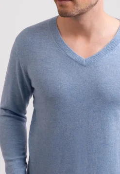 Recycelter Kaschmir V-Ausschnitt Pullover hellblau melange