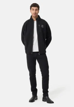 Retro-Fleece Jacke aus recyceltem Polyester schwarz