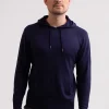 Seide Kaschmir Kapuzenpullover Hoodie marine blau