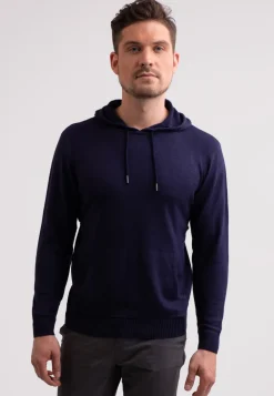 Seide Kaschmir Kapuzenpullover Hoodie marine blau
