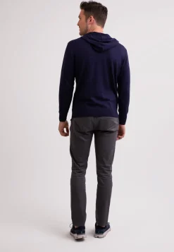 Seide Kaschmir Kapuzenpullover Hoodie marine blau