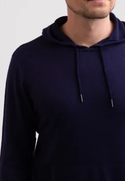 Seide Kaschmir Kapuzenpullover Hoodie marine blau