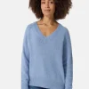 Seide Kaschmir Oversize Style V-Ausschnitt Pullover provence blau melange