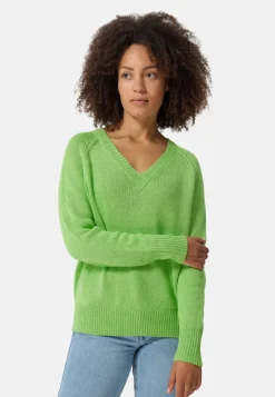 Seide Kaschmir Oversize Style V-Ausschnitt Pullover kiwi grün melange