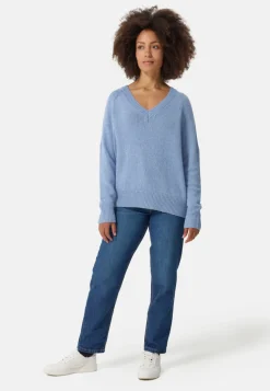 Seide Kaschmir Oversize Style V-Ausschnitt Pullover provence blau melange