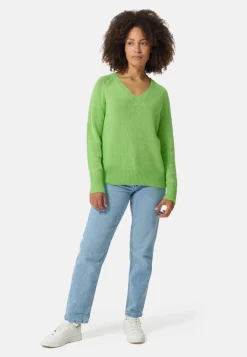 Seide Kaschmir Oversize Style V-Ausschnitt Pullover kiwi grün melange