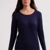 Seide Kaschmir Rundhals Pullover marine blau
